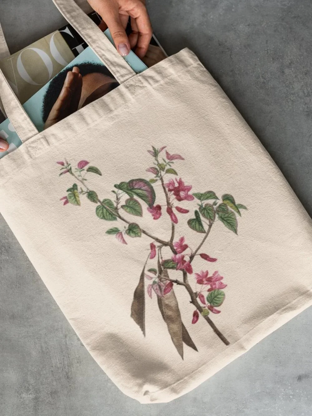 Judas Tree Vintage Floral Print Graphic Canvas Tote Bag
